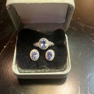 Blue Sapphire Ring and Earrings Set. 925 Sterling Silver. Ring Sz 6.